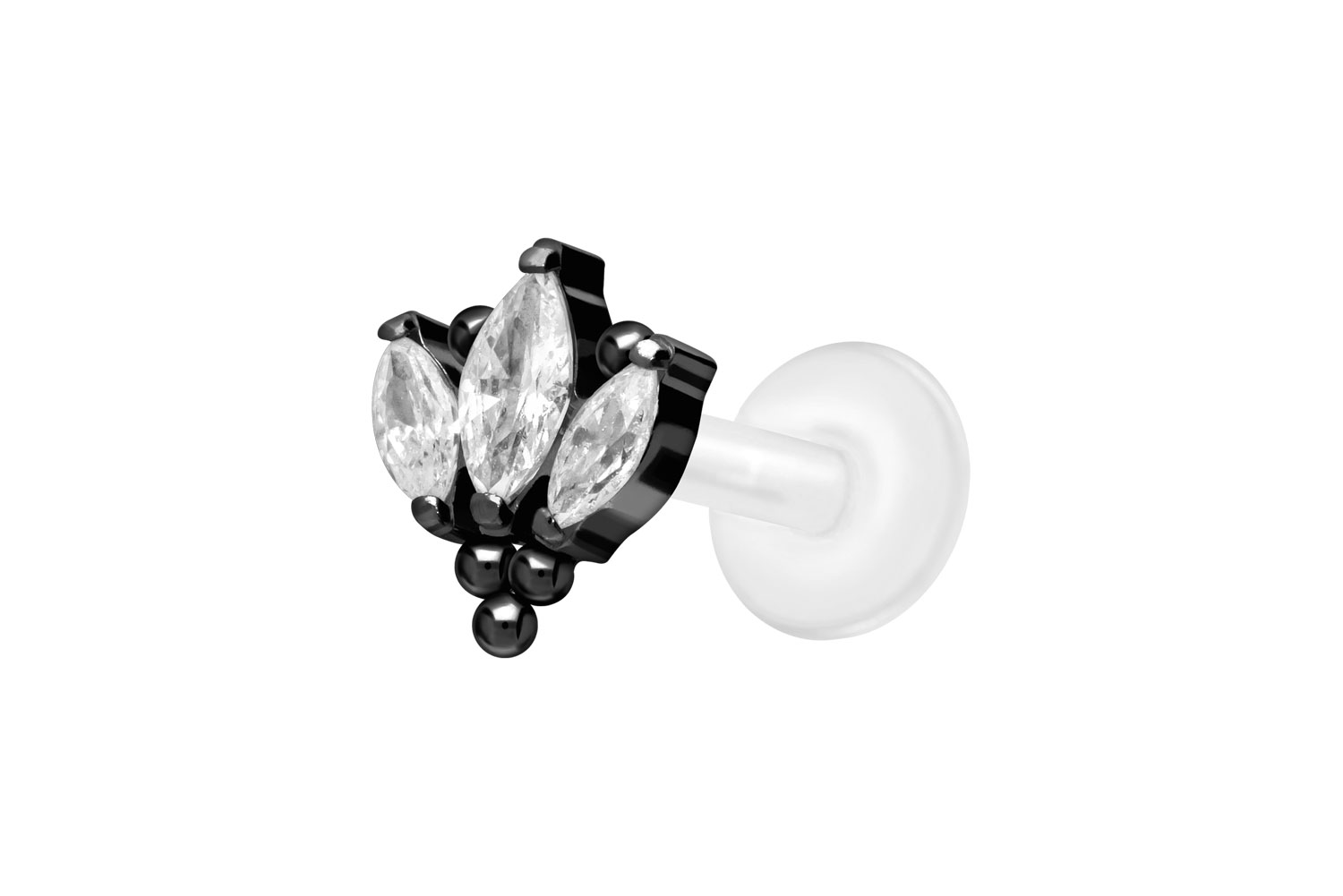 PTFE Labret Piercing mit Innengewinde + Titan-Aufsatz LOTUSBLÜTE + KUGELN